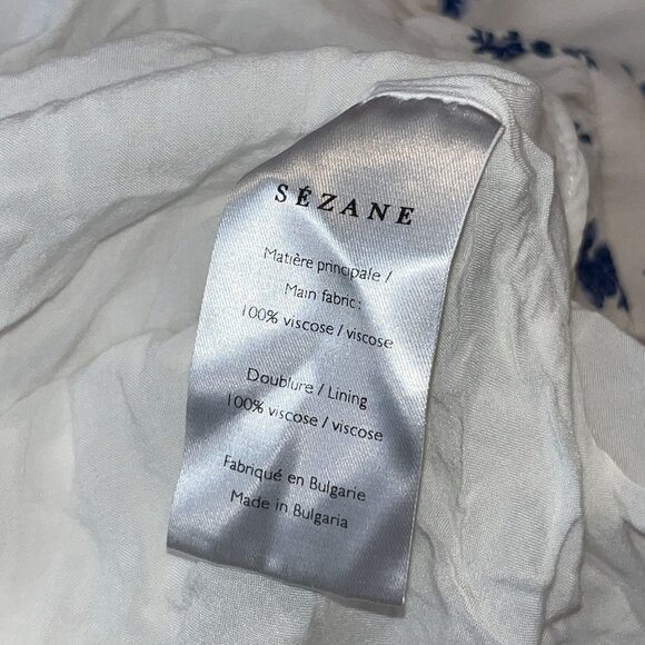 Sezane Aurora Dress White Floral Button-Up Dress blue rose 38 6 tiered short - Picture 10 of 10